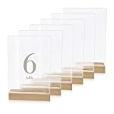 ZYP 6 Set Blank Acrylic Table Sign with Wooden Stands, 5 x 7 Inch Acrylic Sheets Top Menu Display Signs Wedding Birthday Party Table Sign for DIY Table Numbers Name Card Gifts Signs