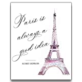 Paris is Always a Good Idea Wall Decor | 11x14 UNFRAMED Black, White, Pink Watercolor Art Print | Contemporary, Classic, Fun, French Home Decor