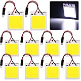 GrandviewTM COB 10-Pack 48-SMD DC12V LED Panel Dome Lamp Auto Car Interior Reading Plate Light Roof Ceiling Interior Wired Lamp With 10x BA9S T10 Festoon Adapters