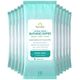 Ultra Thick Rinse Free No Shower Bathing Wipes (12 pack) | 120 Extra Large Adult Sponge Bath Wash Cloth Wipes - Latex, Lanolin and Alcohol Free - 12 Packs of 10 Cleansing Body Bath Wipes