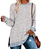 Women's Long Sleeve Loose Casual Fall Pullover Side Split Tunic Tops Grey Medium