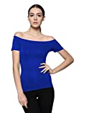 Maggie Tang Trendy Fitted Off Shoulder Modal Blouse Top Royal Blue