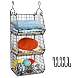 X-cosrack 3 Tier Foldable Closet Organizer, Clothes Shelves with 5 S Hooks, Wall Mount&Cabinet Wire Storage Basket Bins, for Clothing Sweaters Shoes Handbags Clutches Accessories Patent Design