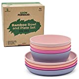 Grow Forward Kids Bamboo Bowl and Plate Set - 4 Bamboo Kids Plates and 4 Bamboo Kids Bowls - Toddler Dishes - BPA Free & Dishwasher Safe - Eco Friendly Biodegradable Reusable Dinnerware - Floral