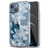 iPhone 13 Case, RANZ Anti-Scratch Shockproof Series Clear Hard PC+ TPU Bumper Protective Cover Case for iPhone 13 (6.1") - White Flower