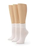 No Nonsense Women's Cotton Basic Cuff Sock 3-Pack, White, 4-10