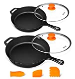 MICHELANGELO Cast Iron Skillet Set 10 Inch &12 Inch, Preseasoned Cast Iron Skillets With Lid, Iron Skillets for Cooking with Silicone Handle & Scrapers, 10" & 12"