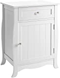 SONGMICS White Nightstand, End Table with Storage Cabinet and Drawer, Wooden Bedside Table, Large Capacity, Easy to Assemble