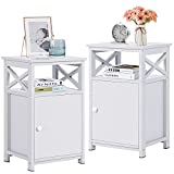 VECELO Modern End Side Table with Storage Cabinet,Large Capacity Bedside Nightstand for Living Room, Bedroom,Office,Easy to Assemble,Set of 2, Antique White