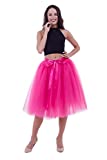 Women Tulle Skirt Adult 7 Layered Pleated Tutu Skirt A Line Knee Length Petticoat Girl Prom Party Skirt (Hot Pink)