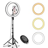 Ring Light with 53'' Extendable Tripod Stand, 10" Dimmable LED Selfie Circle Lights with Phone Holder for Live Stream/Makeup/YouTube Video/TikTok/Photography, Compatible with iOS and Android Phones