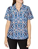 Erika Women's Hayden Short Sleeve Button Down Camp Shirt, Bliss Blue Percussive Pathway, Small