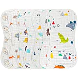 GROBRO7 7Pcs Baby Muslin Burp Cloths 21”x10.5” Long Burping Bids for Babies Dinosaur Blue Whale Forest Animals Cotton Large Towel 6 Layers Extra Absorbent Soft Machine Washable Nursery Newborn Gift