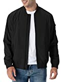 Rdruko Men's Windbreaker Lightweight Bomber Jacket Causal Flight Track Running Jacket(Black, US L)