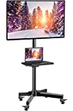 PERLESMITH Mobile TV Cart with Wheels for 23-60 Inch LCD LED OLED Flat Curved Screen Outdoor TVs Height Adjustable Shelf Floor Stand Holds up to 55lbs Monitor TV Holder with Tray Max VESA 400x400mm