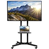 VIVO Mobile TV Cart for 32 to 83 inch Screens up to 110 lbs, LCD LED OLED 4K Smart Flat and Curved Panels, Rolling Stand with Laptop DVD Shelf, Locking Wheels, Max VESA 600x400, Black, STAND-TV03E