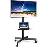 Rfiver Universal Mobile TV Cart for 23-60 inch Flat Screen TVs up to 88lbs, Portable Rolling TV Stand with Mount and Locking Wheels, Black Floor/Outdoor TV Stand with Shelf, Max VESA 400x400mm