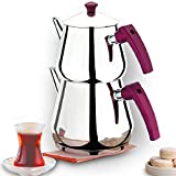 Turkish Tea Pots Set for Stove Top, Stainless Steel Double Teapot Set, Samovar Style Self-Strained Tea Kettle for Stovetop