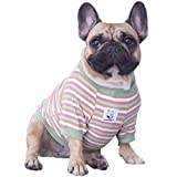 iChoue High Stretchy Dog Shirts for Medium Dogs Tank Top Vest Clothes French Bulldog Frenchie Pug English Pitbull Boston Terrier Light Green Stripe - M