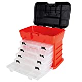 Storage Tool Box - Portable Multipurpose Organizer With Main Top Compartment and 4 Removable Multi-Compartment Trays by Stalwart