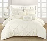 Chic Home 10 Piece Hannah Pinch Pleated, ruffled and pleated complete Queen Bed In a Bag Comforter Set Beige With sheet set