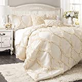Lush Decor Avon Comforter Ruffled 3 Piece Bedding Set with Pillow Shams - Full Queen - Ivory
