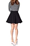 Basic Solid Stretchy Cotton High Waist A-line Flared Skater Mini Skirt (S, Black)