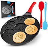 Zulay Pancake Pan With 7 Animal Face Designs - Round Ceramic Pancake Pan Nonstick Surface & Comfortable Handle - Mini Pancake Pan Griddle With 2 Bonus Spatulas