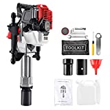 52CC Gas Powered T-Post Driver, JACKCHEN 1900W Two Stroke Garden Fencing Tool Farm Piling Driver, Air Cooling Single Cylinder Gasoline Petrol Garden Fencing Tool Machine with 2 Post Driving Head