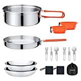 KingCamp 17pcs Stainless Steel Camping Cookware Mess Kit Camping Cooking Set Backpacking Gear Lightweight Pots and Pans Set with Folding Knife Fork for Camping Hiking Picnic
