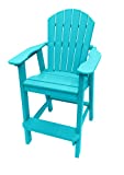 Phat Tommy Tall Balcony Adirondack Chair, Recycled Poly Outdoor Furniture, High Patio Bar Height Stools for Decks, Pools, Lawns, Backyard Patio and Front Porch, Teal