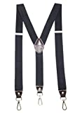 JIERKU Romanlin Mens Suspenders for Work 3 Swivel Hook Clips Y-Back for Groomsmen Leather Black