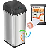 iTouchless 13 Gallon Automatic Trash Can with 10 Trash Bags, Stainless Steel, Big Lid Opening Touchless Sensor Kitchen Garbage Bin