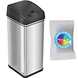 iTouchless 13 Gallon Pet-Proof Sensor Trash Can with AbsorbX Odor Filter Kitchen Garbage Bin Prevents Dogs & Cats Getting in, Battery and AC Adapter (Not Included), Stainless Steel and PetGuard