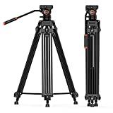 Video Tripod System, Geekoto 72 inches Heavy Duty Tripod, Professional Aluminum Twin Tube Tripod, K3 Fluid Head, Mid-Level Spreader, Max Loading 33 LB, 360 Degree Fluid Head for DSLR Camcorder Camera