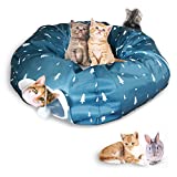 Cat Tube and Tunnel with Central Mat for Cat Dog,410D Cloth Material and Full Moon Shaped, Length 98" Diameter 9.8", 2 Color (Blue)