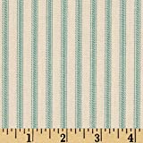 Vertical Ticking Stripe Cotton Duck Ivory Cerulean Aqua, Fabric by the Yard