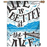 Mugod Lake House Sign Garden Flag Life is Better at The Lake Lakeside Living Cabin Decorative Spring Summer Outdoor House Flag for Garden Yard Lawn 28 x 40 Inch