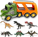 Dinosaur Truck Toy-Toy Truck & 6 Dinosaur Toys, Toys for 3 4 5 6 7 Year Old Boys and Girls Kids Toddlers, Toy Vehicle with Sound & Light, Friction Powered, Ideal Gifts