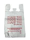 HDPE Handled Plastic T-Shirt Bags, Grocery Bags, White with"Thank You" Print, 11.5" x 6.5" x 21", 0.47 mil, 1/6 BBL - 1 case of 1000 Bags