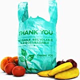 Biodegradable, BPA Free, Plastic Grocery Bags 1000 Pack. Clear, 22" Thank You Tote Perfect for Business. Best Bulk, Heavy Duty T Shirt Bag for Shopping. Great Thick, Green Takeout Bags for Restaurants
