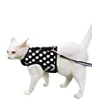 Yizhi Miaow Cat Harness and Leash for Walking Escape Proof, Adjustable Cat Walking Jackets, Padded Stylish Cat Vest Polka Dot Black, Extra Large