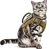 ohyes Tactical Cat Harness for Walking Escape Proof, Soft Mesh Adjustable Pet Vest Harness for Large Cat, Small Dog and Rabbit Khaki