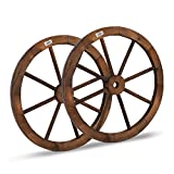 VINGLI 24" Decorative Wooden Wheel (Set of 2), Vintage Old Western Style Wall Hanging Wagon for Bar, Garage, Patio, Carbonized Solid Fir Wood