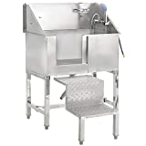texinpress 34" Dog Grooming Tub, Pet Bath Tub Dog Grooming Station Dog Washing Sink 304 Stainless Steel with Steps Faucet & Accessories