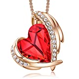 CDE Love Heart Pendant Necklaces for Women Silver Tone Rose Gold Tone Crystals Birthstone Mother's Day Jewelry Gifts for Women Birthday/Anniversary Day/Party (B-Jan.&Jul.-Rose Gold Red)