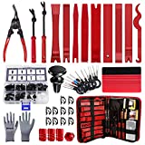 BYNIIUR Trim Removal Tool, Car Pry Tools, Auto Panel Door Audio Removal Tool Kit, Clip Fastener Remover Pry Tool Set, Glove & Magnetic Holder Included, Red