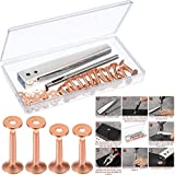 Red Copper Rivet and Burr with Stainless Steel Burr Setter Copper Rivet Fastener Install Setting Tool and Hole Punch Cutter DIY Leather Kit for Belts Wallets Collars Leather Products Craft Making