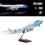 24-Hours 18” 1:130 Scale Model Jet United States Air Force One B747 Planes Model Kits Display Diecast Airplane for Adults with LED Light(Touch or Sound Control)