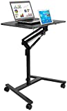 Mount-It! Mobile Standing Laptop Desk, Height Adjustable Rolling Sit Stand Workstation with Casters, 27.5 Wide with Gas Spring Lift Mechanism, Black